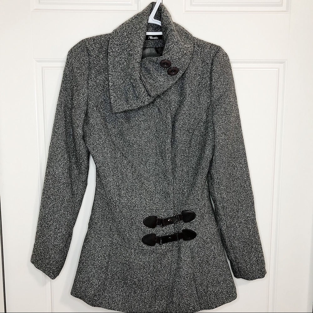 Plastic Wool grey button warm mid length jacket